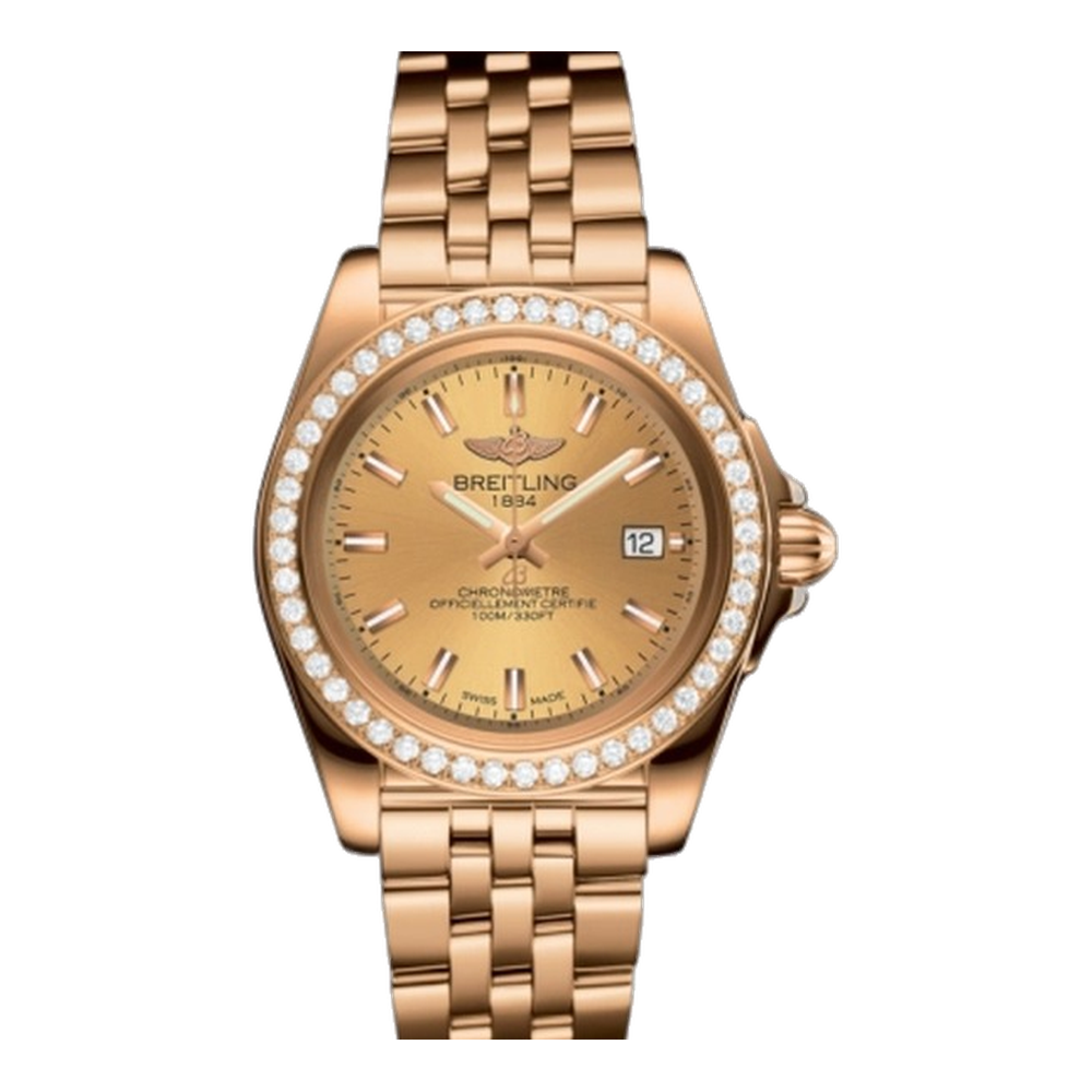 Breitling Sleek Edition Rose Gold / Diamond / Golden Sun Yellow Dial Straps