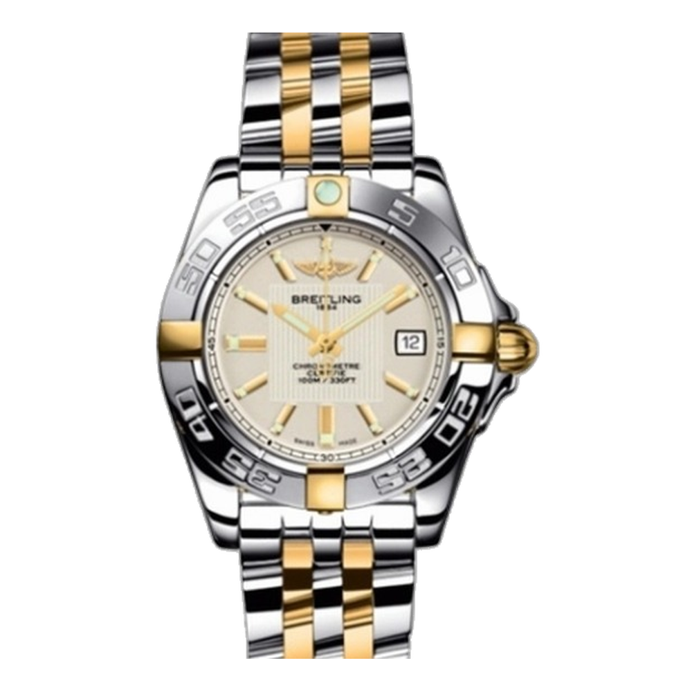 Breitling Two Tone Silver Natural/Cream Dial Straps
