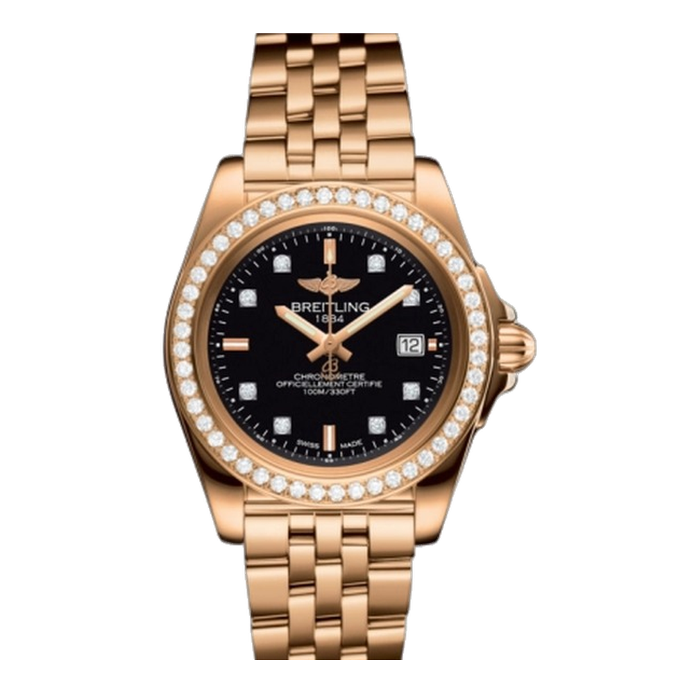 Breitling Sleek Edition Rose Gold / Diamond / Trophy Black Diamond Black Dial Straps