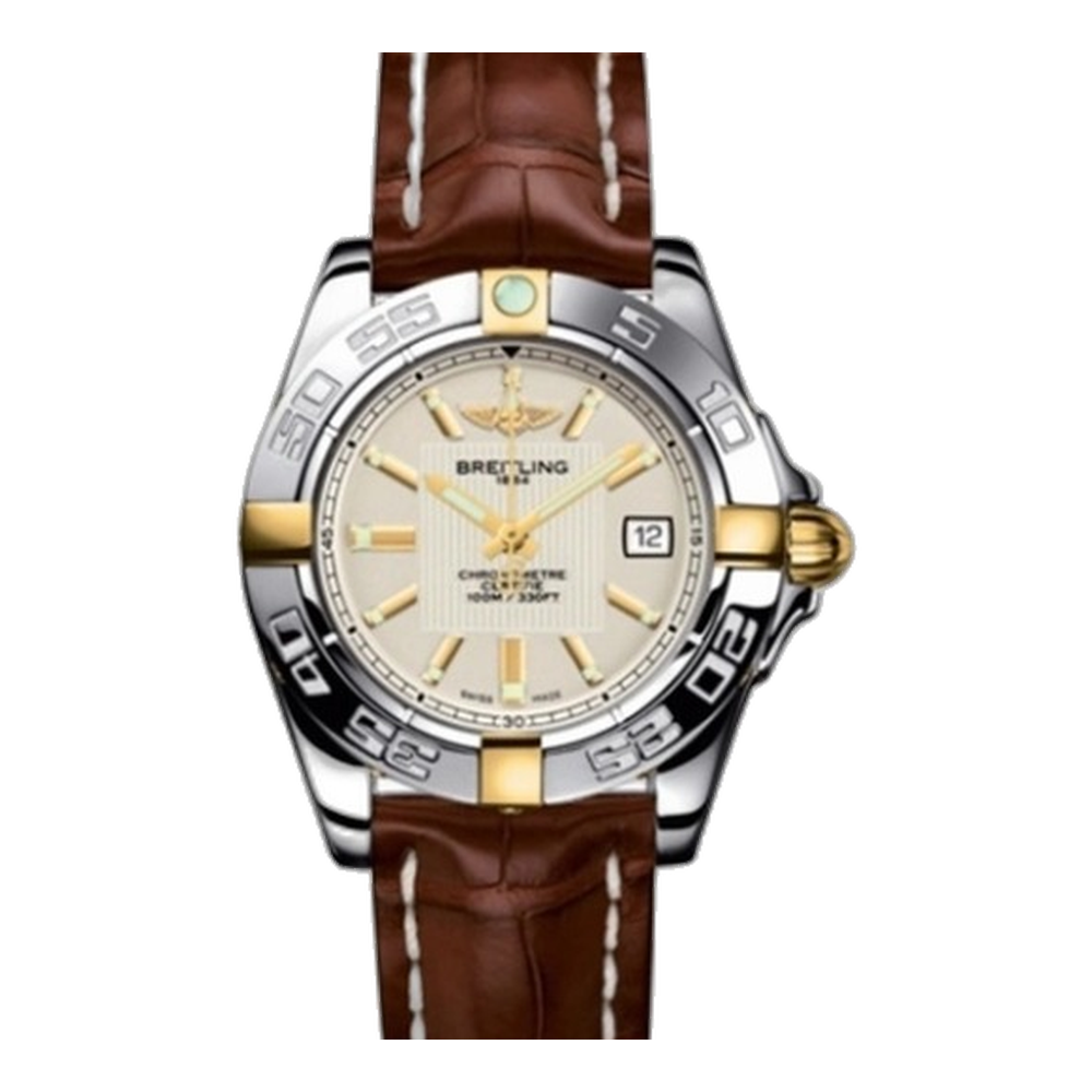 Breitling Two Tone Silver Natural/Cream Dial Straps