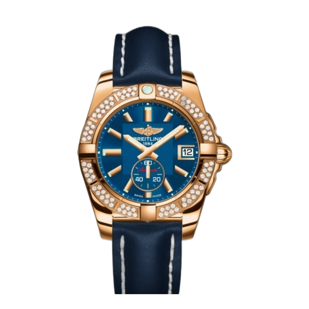 Breitling Automatic Rose Gold / Diamond / Gun Blue Blue/Navy Dial Straps