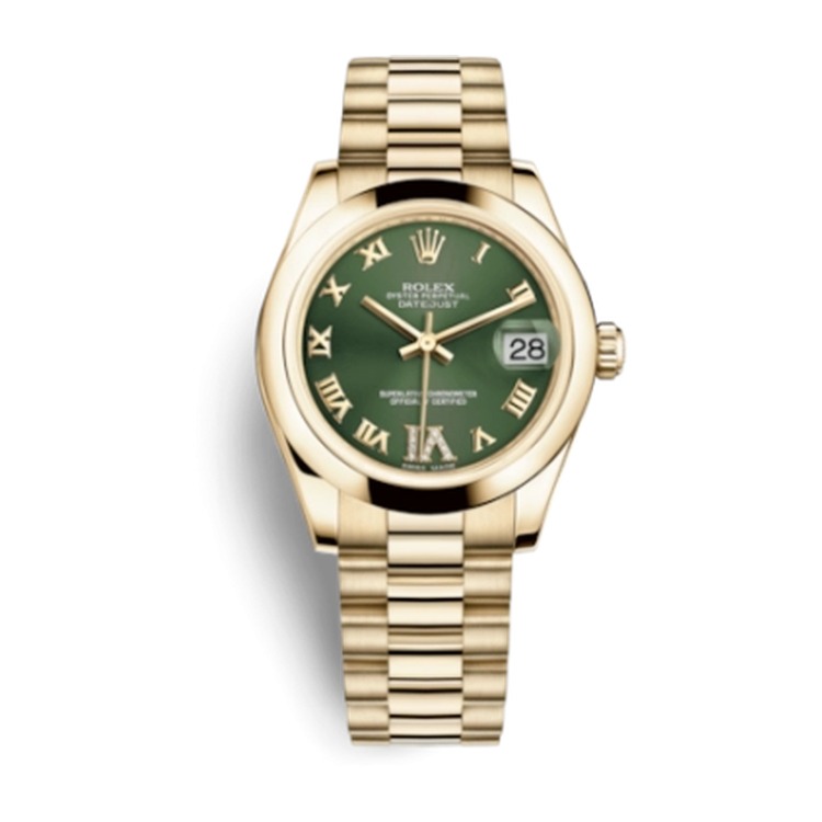 Rolex Datejust 31 Yellow Gold Domed / President / Olive Roman