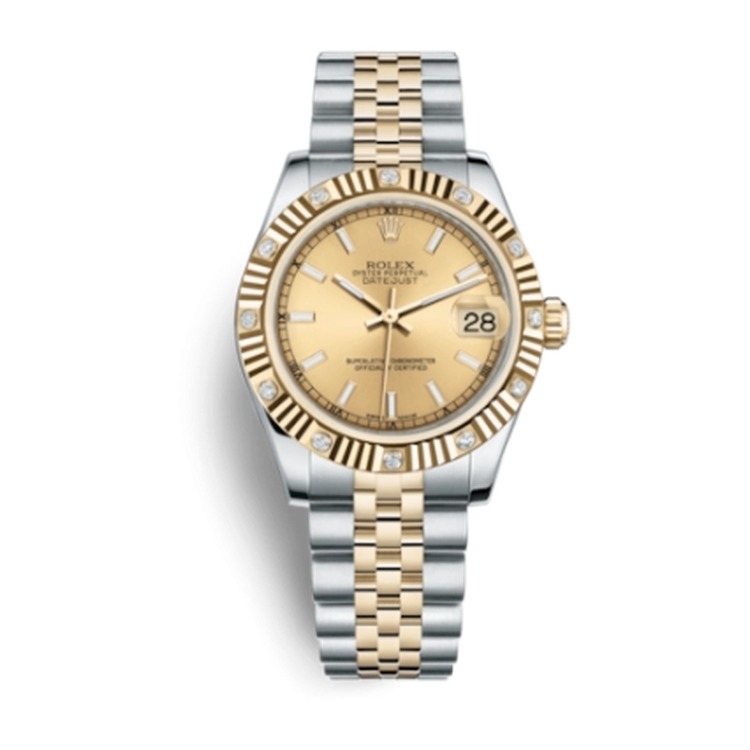 Rolex Datejust 31 Rolesor Yellow Fluted Diamond / Jubilee / Champagne