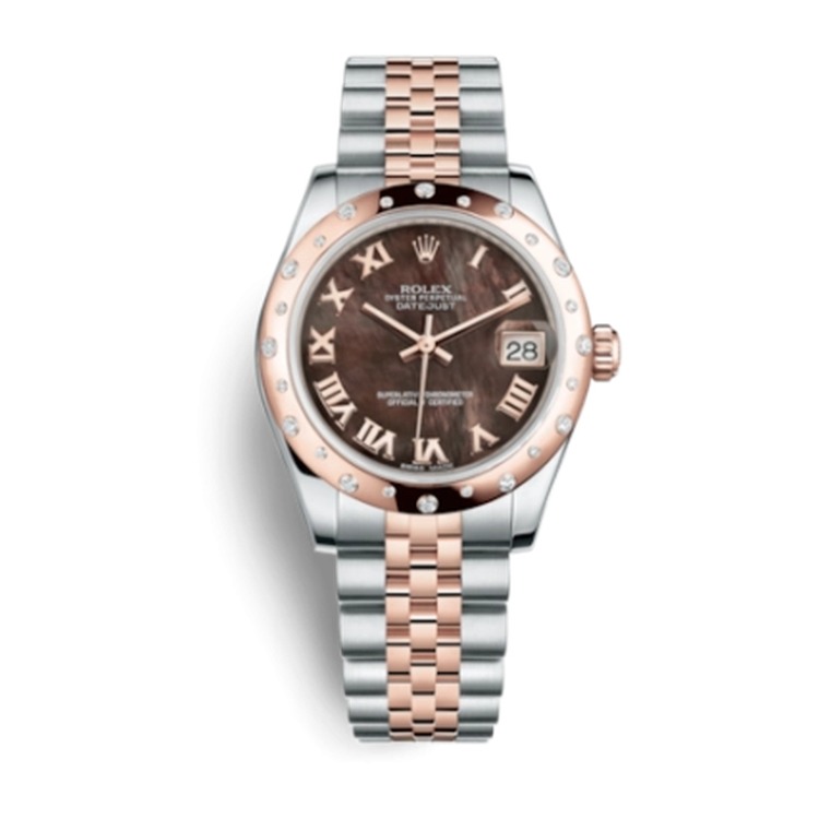 Rolex Datejust 31 Rolesor Everose Domed Diamond / Jubilee / Black MOP Roman