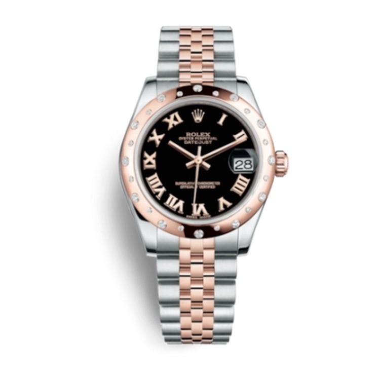 Rolex Datejust 31 Rolesor Everose Domed Diamond / Jubilee / Black Roman