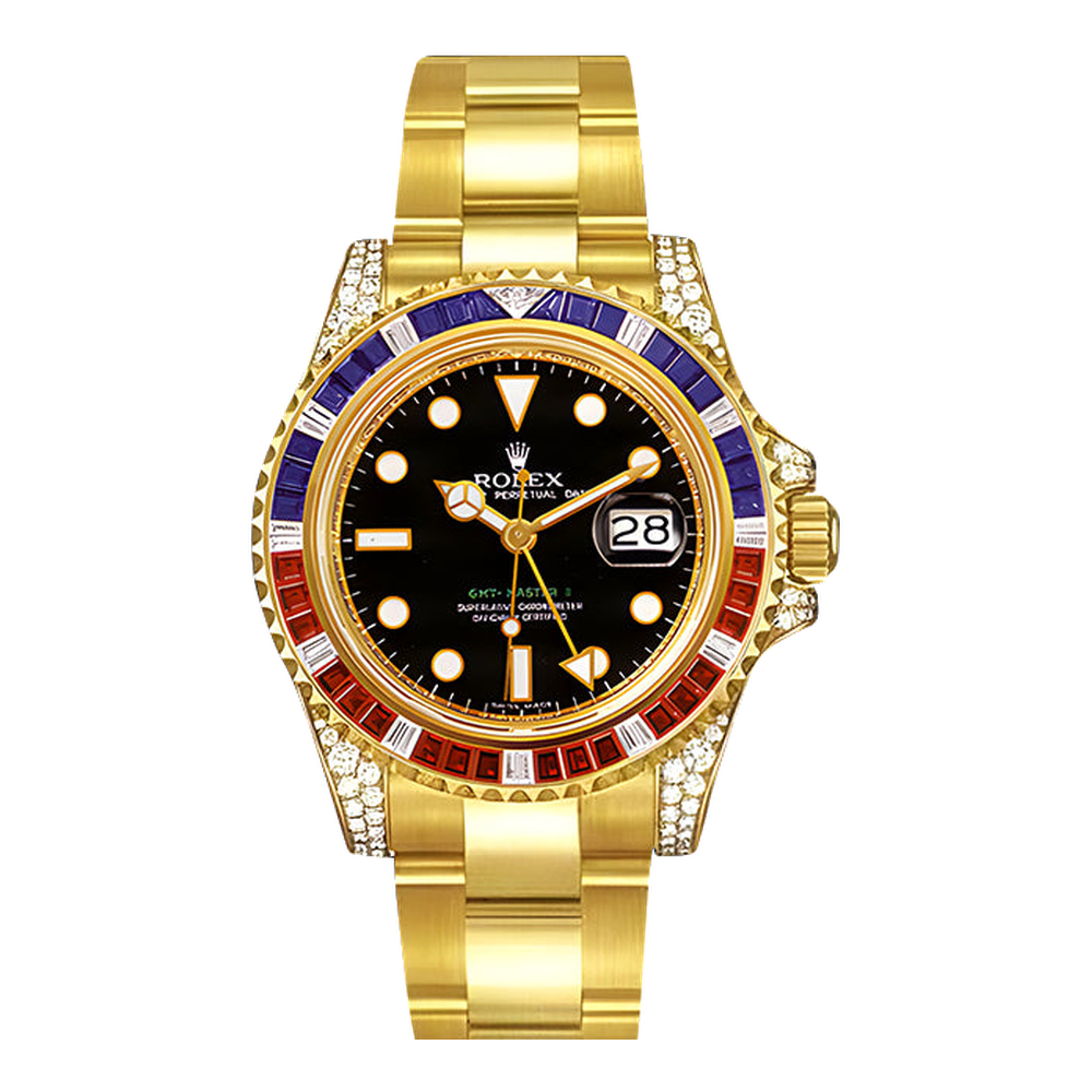 Rolex GMT-Master II Yellow Gold SARU Black Dial Straps