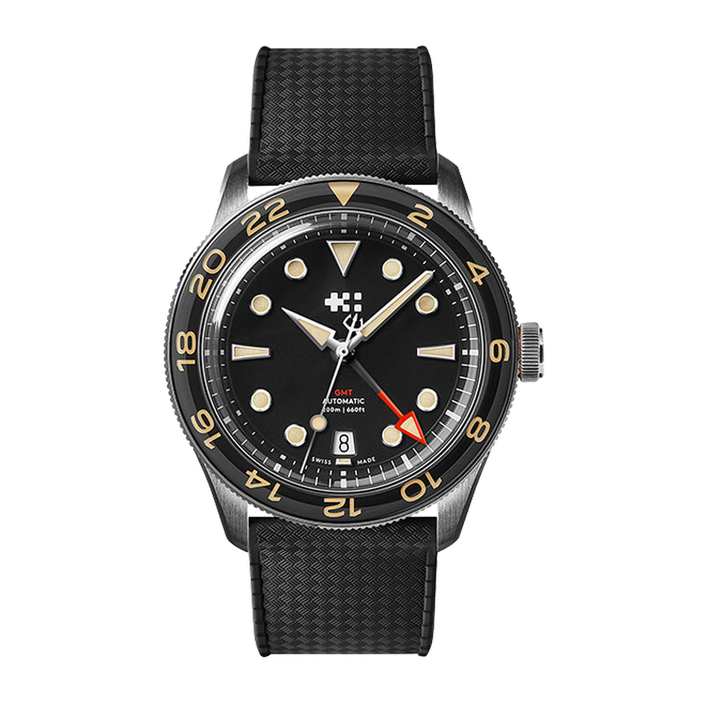 Christopher Ward C65 Aquitaine GMT  Black Dial Straps