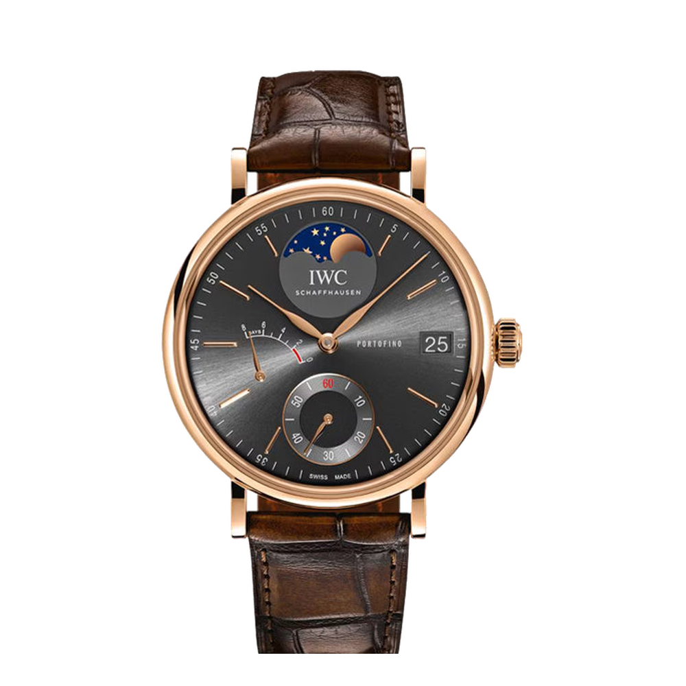 IWC Portofino Hand-Wound Moon Phase Black Dial Straps