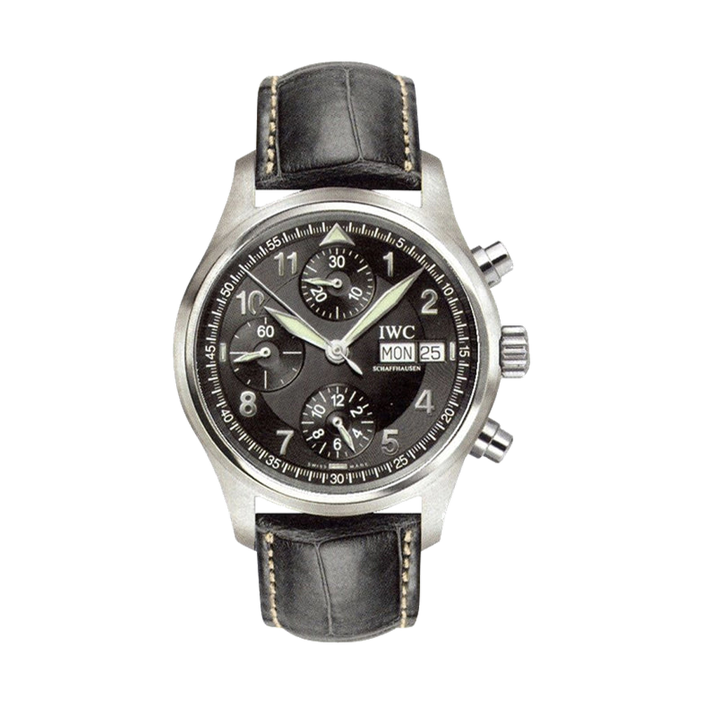 IWC Pilot's Watch Spitfire Chronograph Stainless Steel / Black / German / Strap