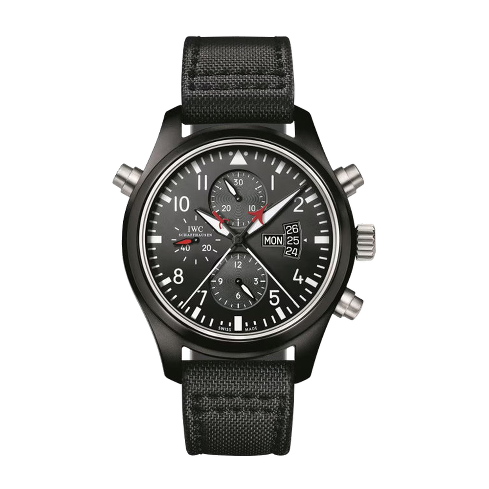 IWC Pilot's Watch Double Chronograph Edition Top Gun Black Dial Straps