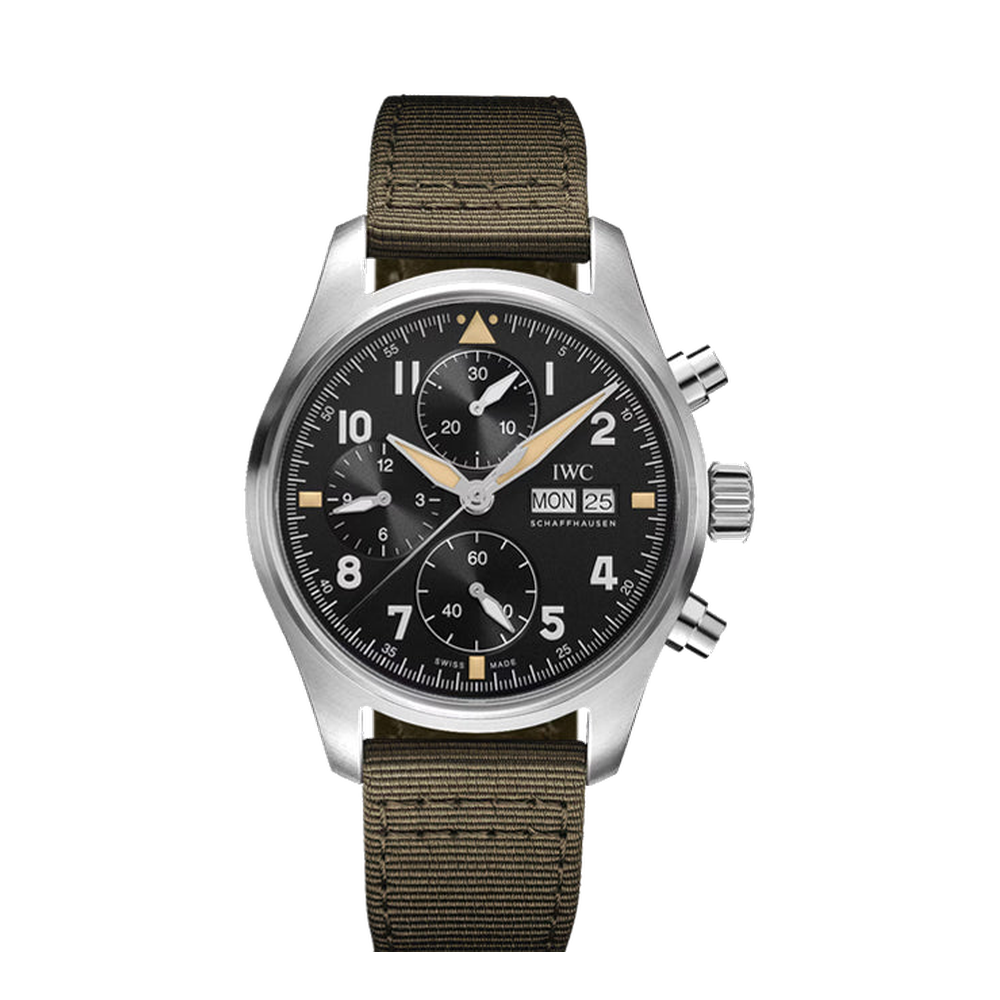 IWC Pilot's Watch Chronograph Spitfire Black Dial Straps