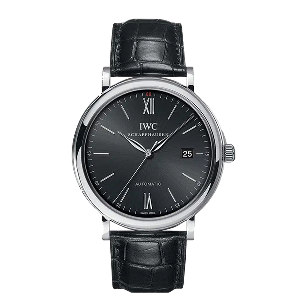 IWC Portofino Automatic Stainless Steel / Black Black Dial Straps