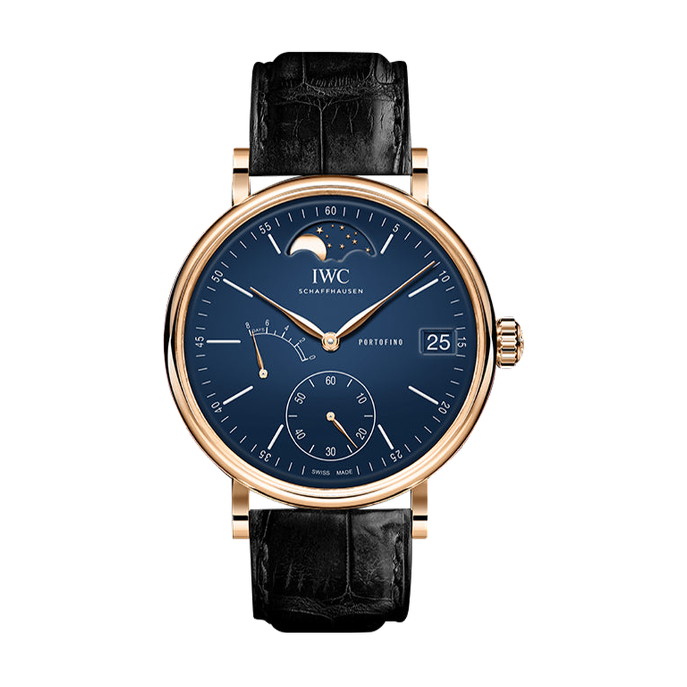 IWC Portofino Hand-Wound Eight Days Moonphase 150 Years Red Gold / Blue