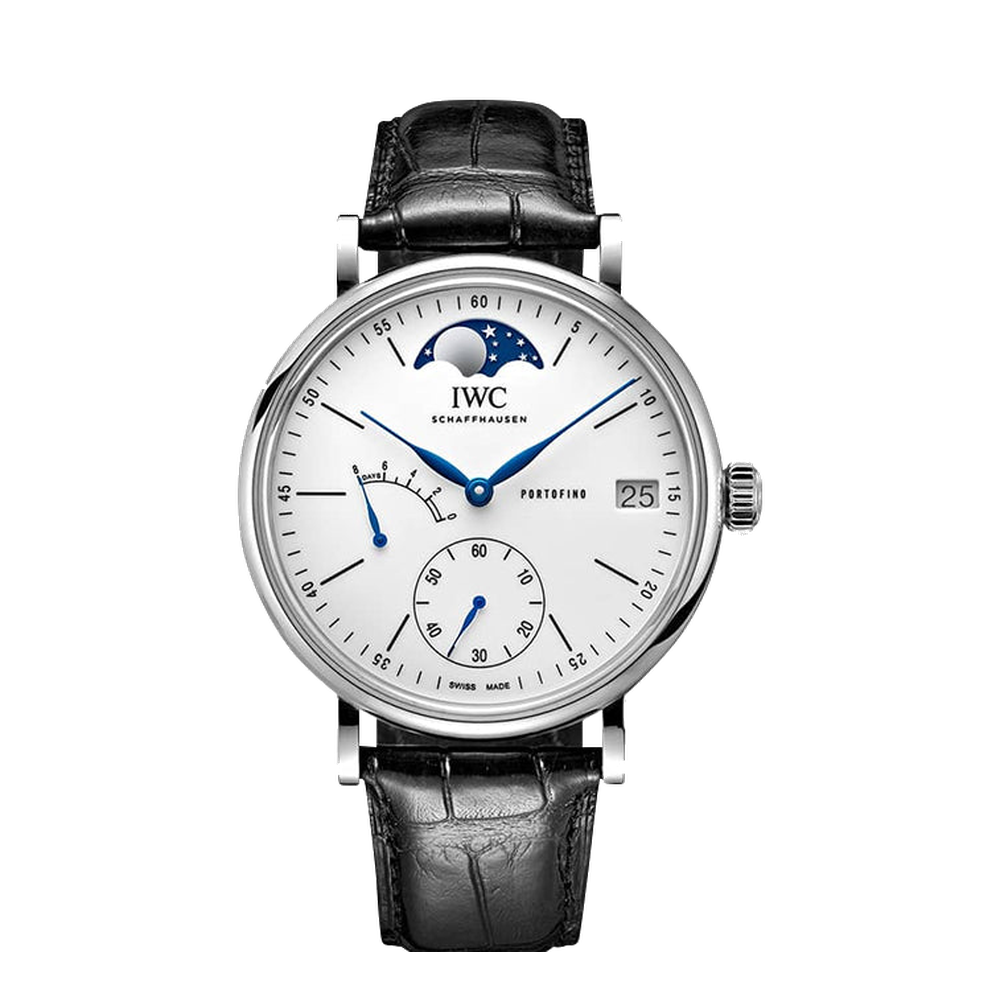 IWC Portofino Hand-Wound Eight Days Moonphase 150 Years Stainless Steel / White