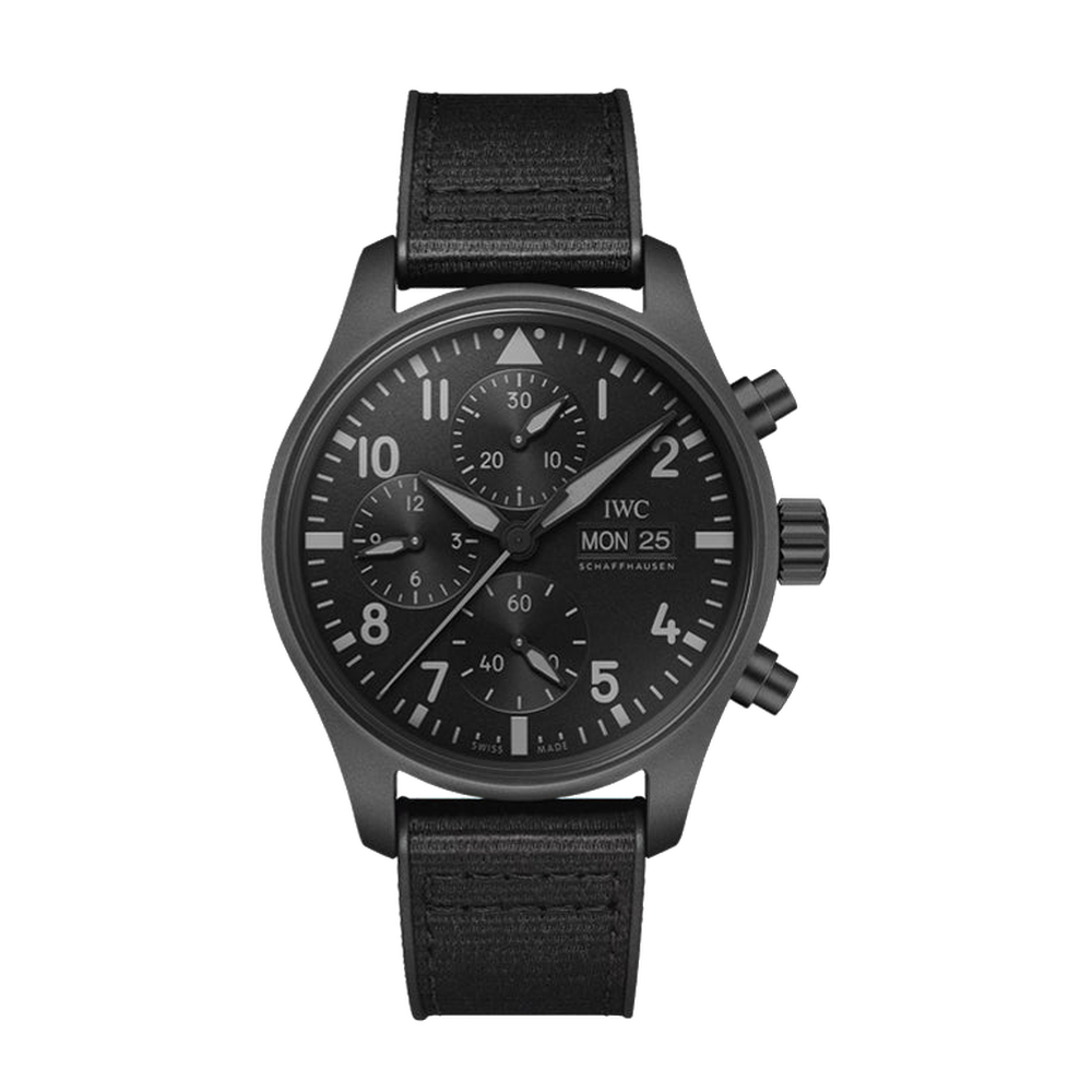 IWC Pilot's Watch Chronograph 41 Top Gun Ceratanium Black Dial Straps