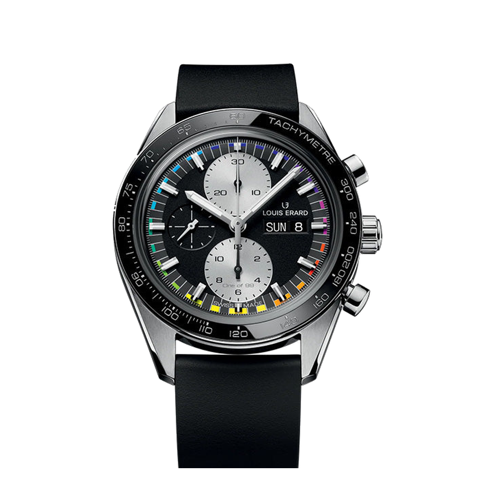Louis Erard 2300 Sport Chronograph Rainbow Black Dial Straps