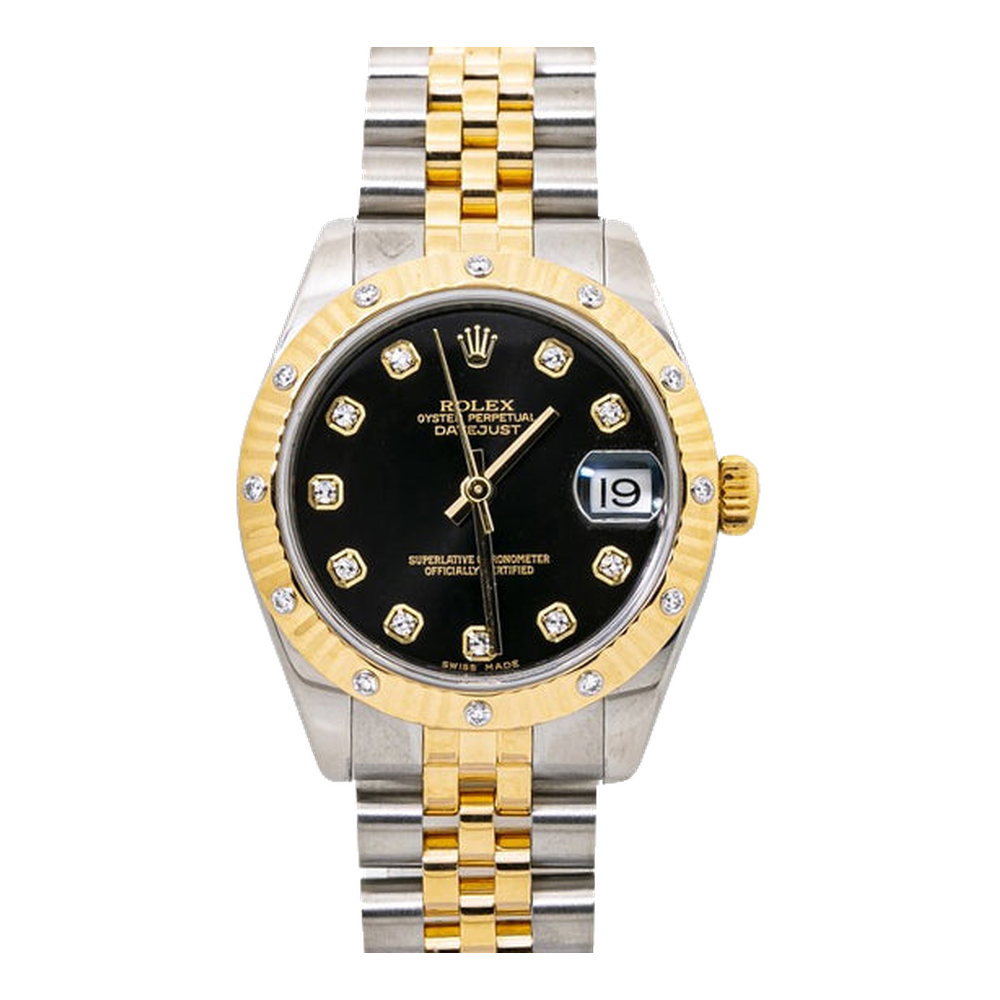 Rolex Datejust 31 Rolesor Fluted Diamond / Oyster / Black Diamond