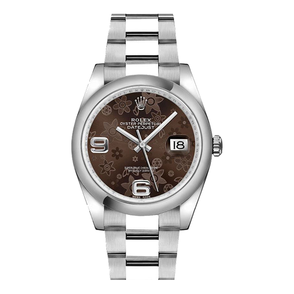 Rolex Datejust 36 Stainless Steel Domed / Oyster / Chocolate Floral