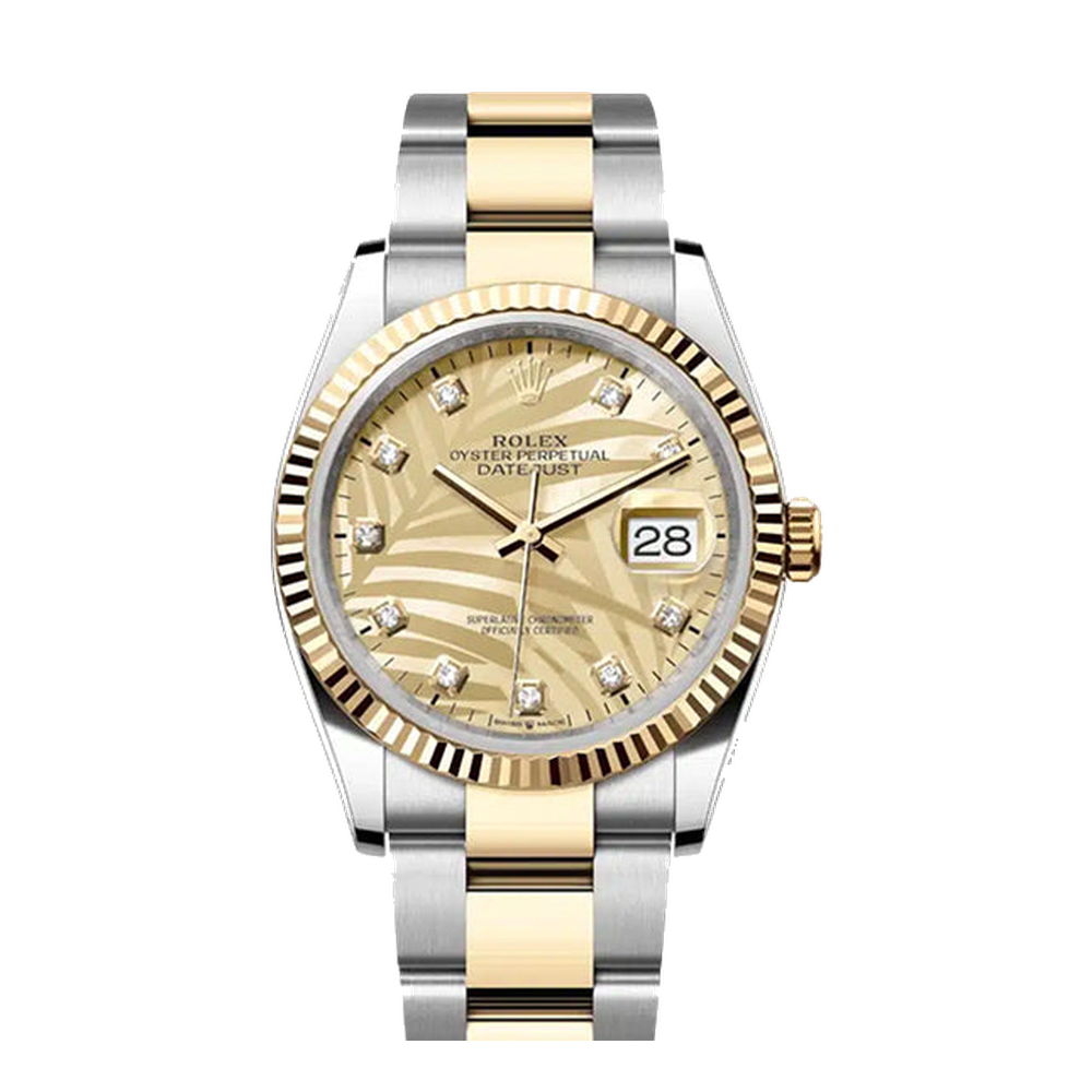 Rolex Datejust 36 Stainless Steel - Yellow Gold - Fluted / Champagne - Palm - Diamond / Oyster