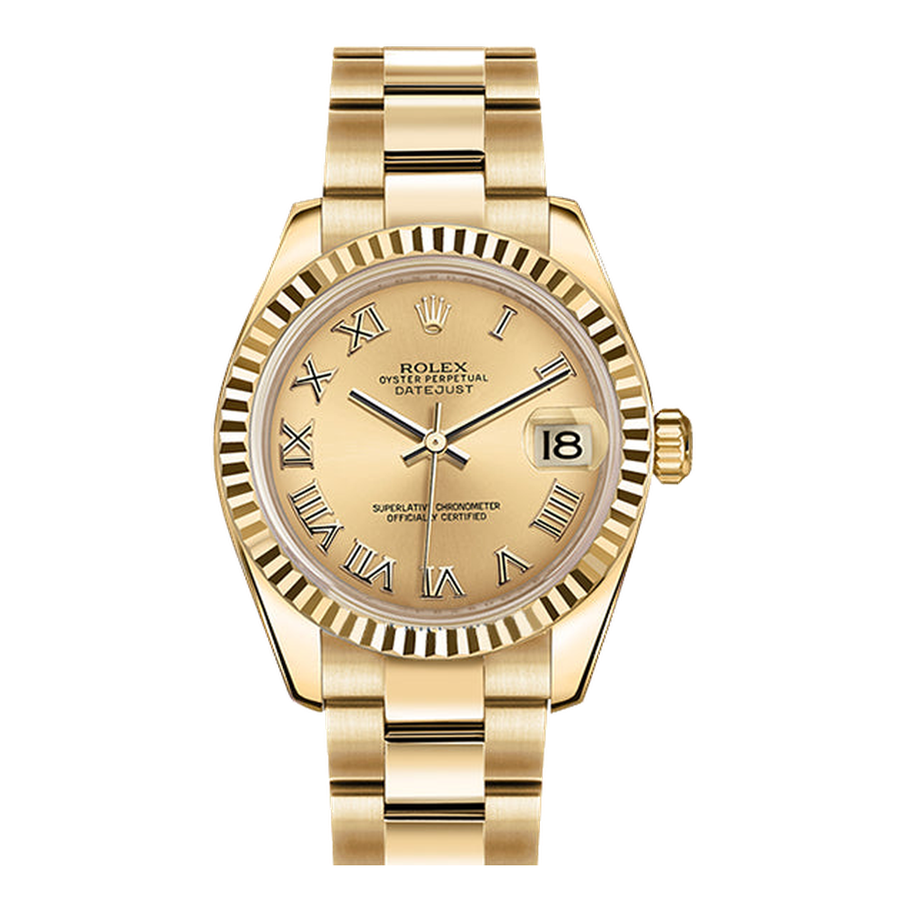 Rolex Datejust 31 Yellow Gold Fluted / President / Champagne Roman