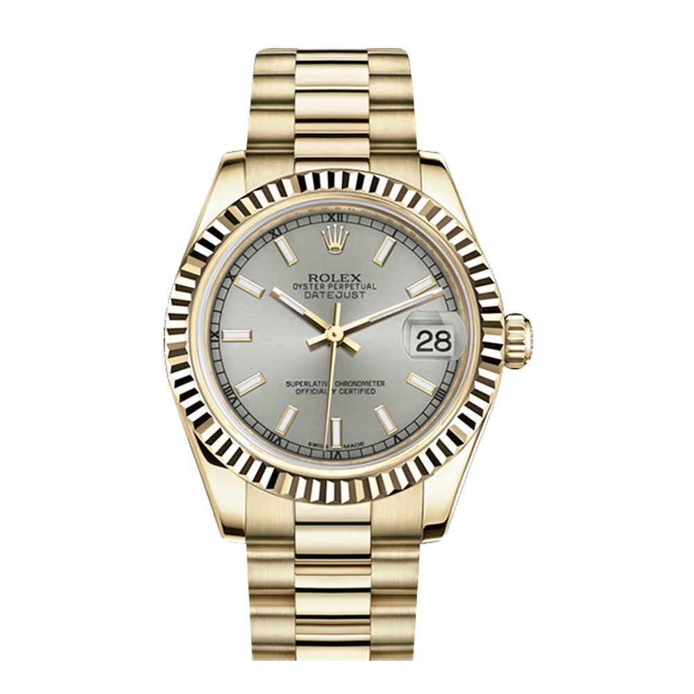 Rolex Datejust 31 Yellow Gold Fluted / President / Silver