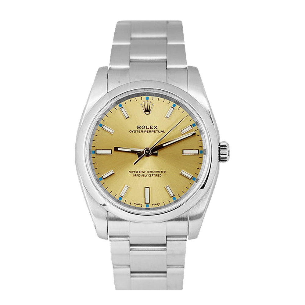 Rolex Oyster Perpetual 34 Champagne Yellow Dial Straps