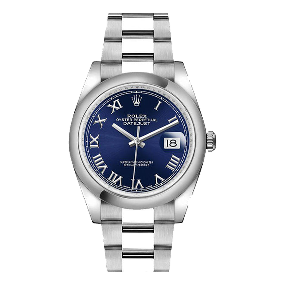 Rolex Datejust 36 Stainless Steel Domed / Oyster / Blue Roman Blue / Navy Dial Straps