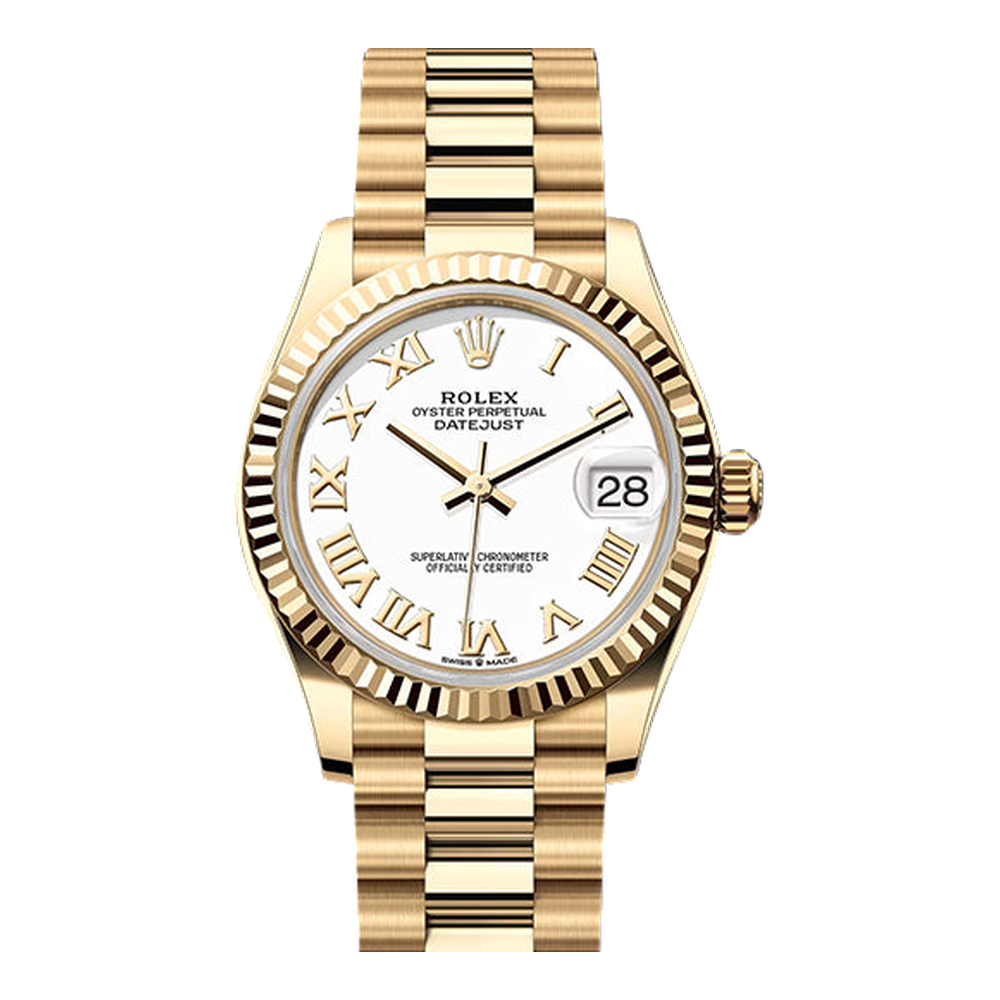 Rolex Datejust 31 Yellow Gold Fluted / Oyster / White Roman