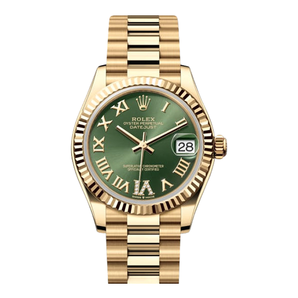 Rolex Datejust 31 Yellow Gold Fluted / Oyster / Olive Roman