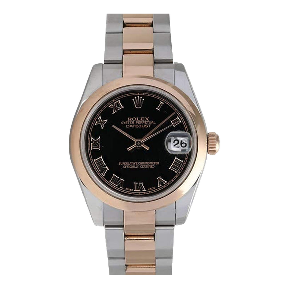 Rolex Datejust 31 Rolesor Everose Domed / Oyster / Black Roman Black Dial Straps
