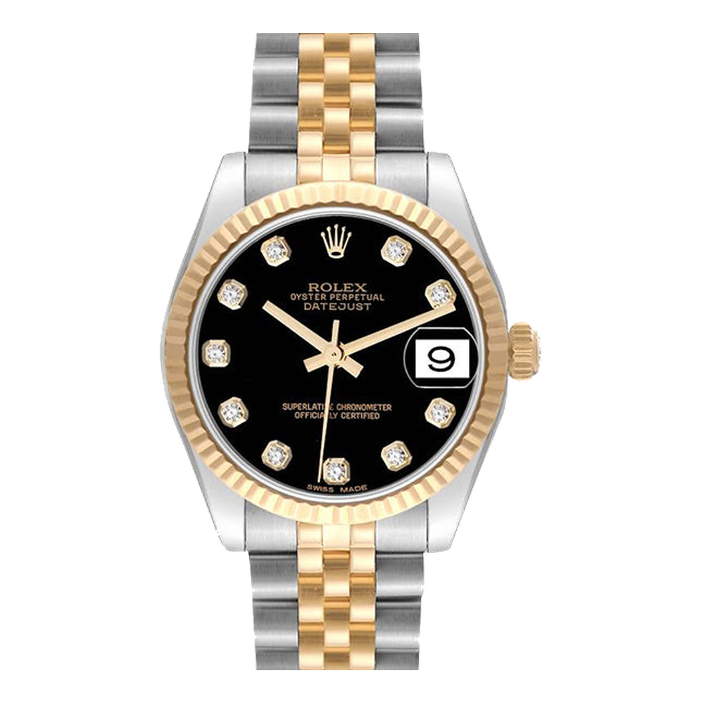 Rolex Datejust 31 Rolesor Yellow Fluted / Jubilee / Black Diamond
