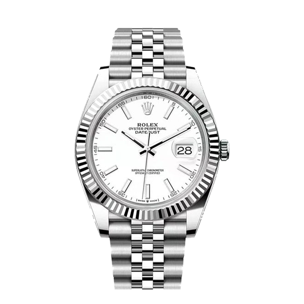 Rolex Datejust 41 Stainless Steel Fluted / Jubilee / White White Dial Straps