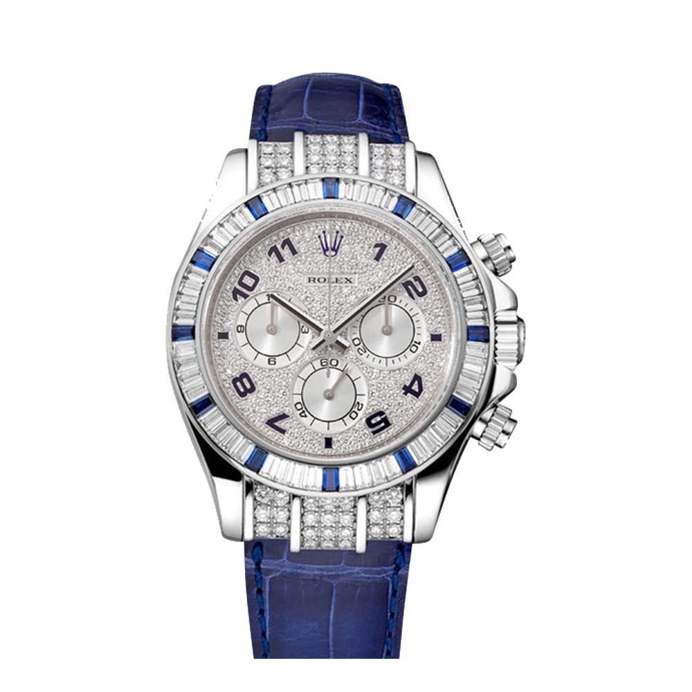 Rolex Daytona White Gold Diamond Sapphire Strap White Dial Straps