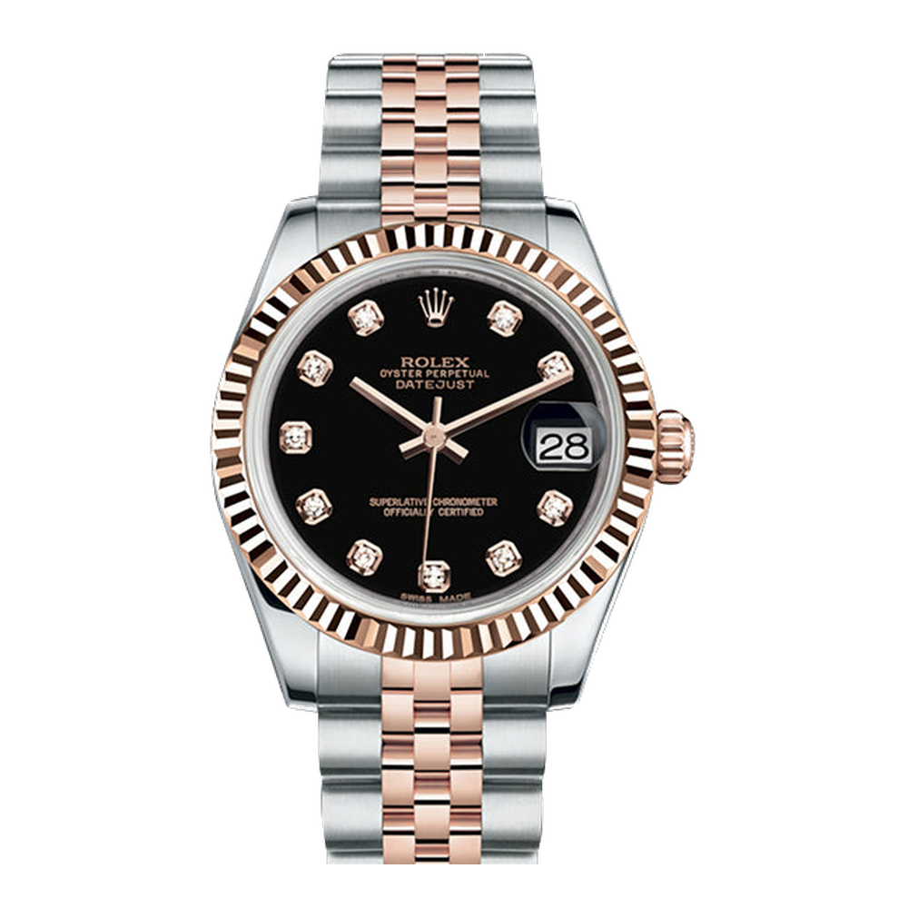 Rolex Datejust 31 Rolesor Everose Fluted / Jubilee / Black Diamond