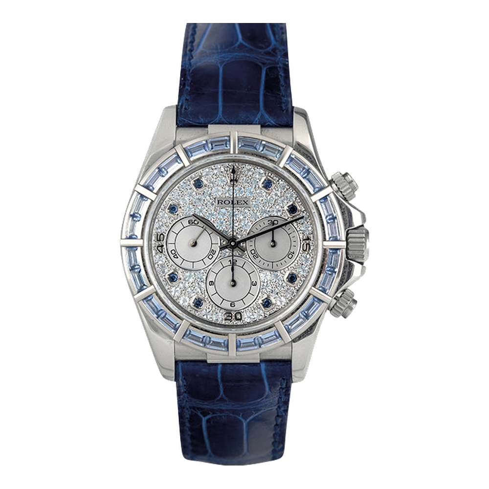 Rolex Daytona White Gold Blue Sapphire Strap Paved
