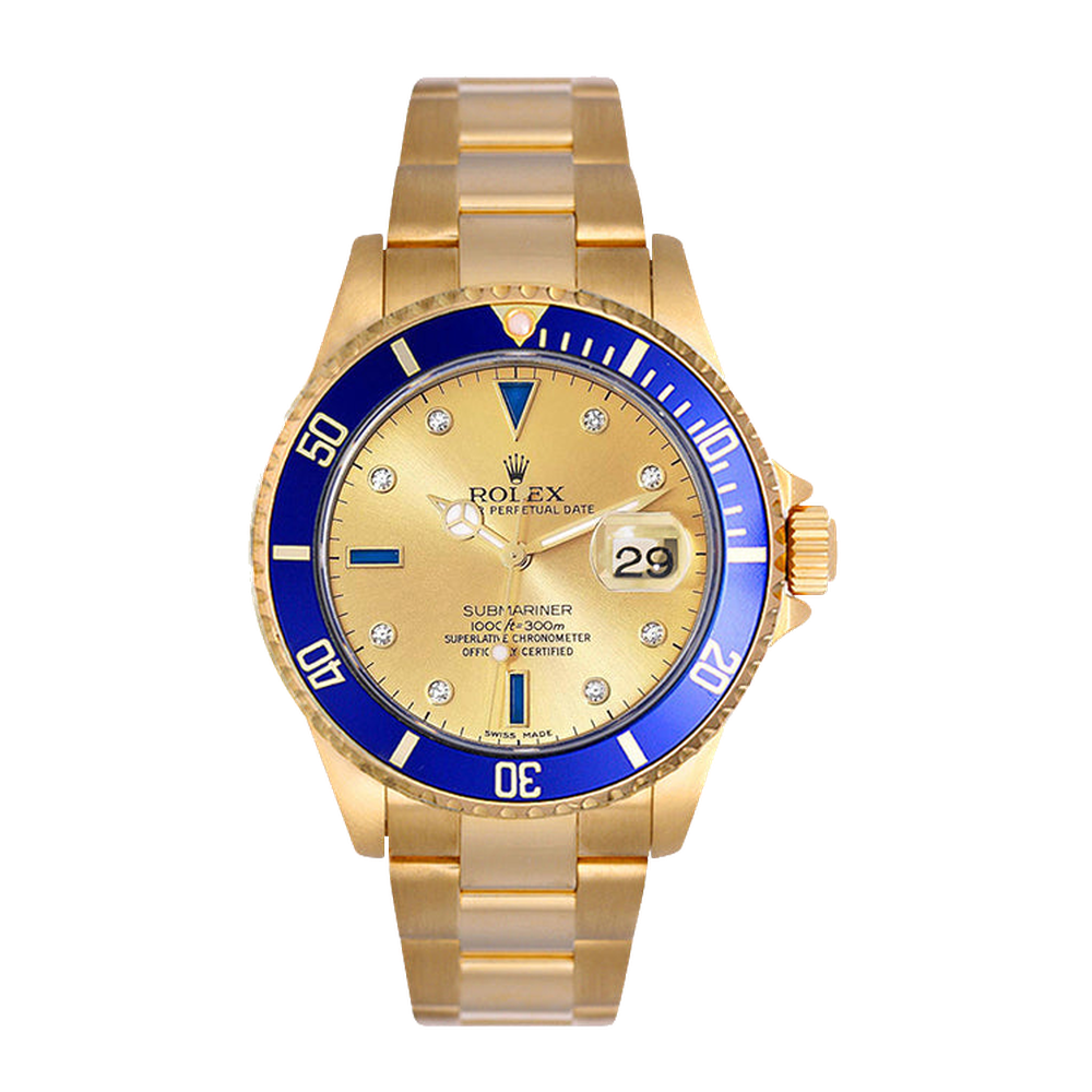 Rolex Submariner 16618 Gold Serti Yellow Dial Straps