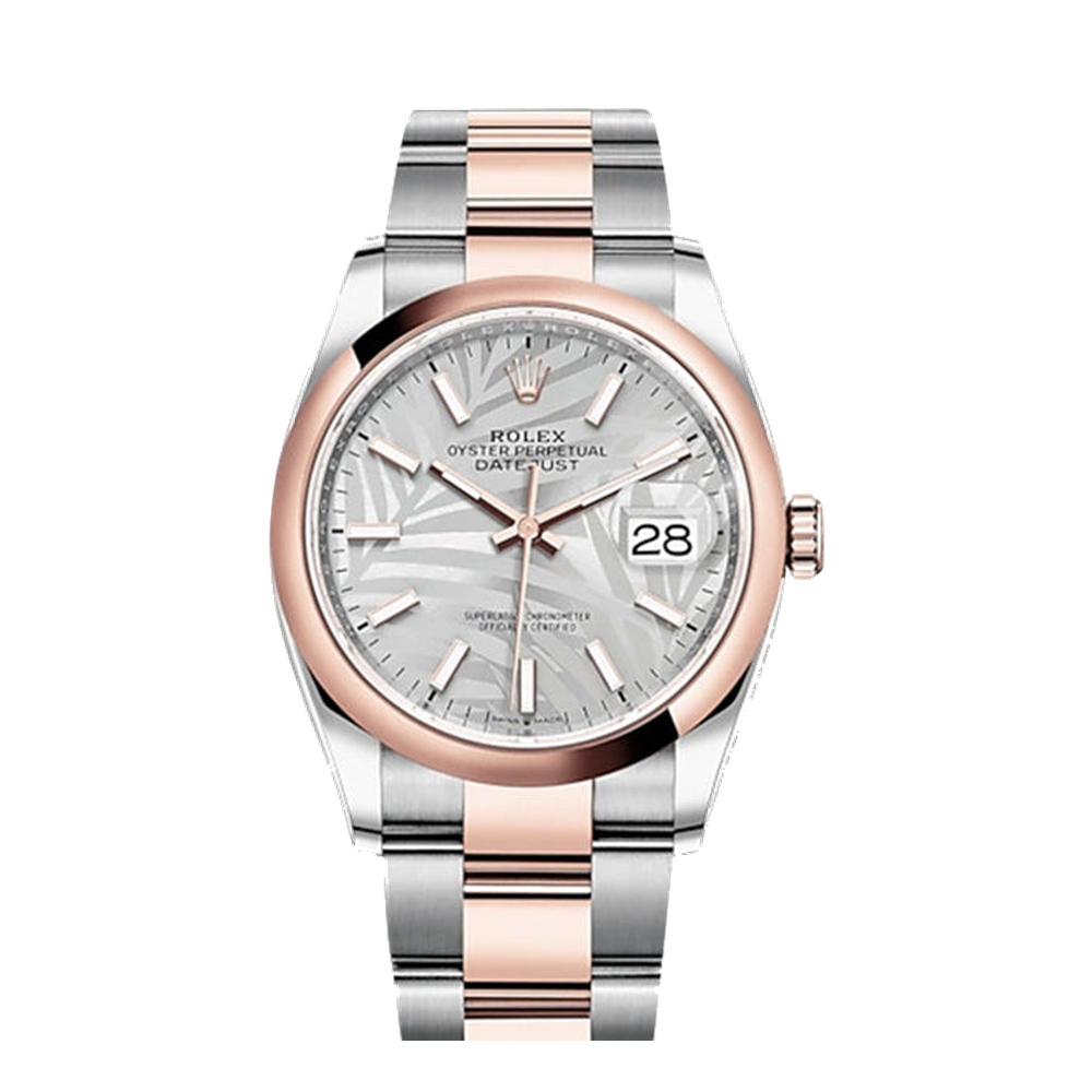 Rolex Datejust 36 Stainless Steel / Everose / Domed / Silver Palm / Oyster