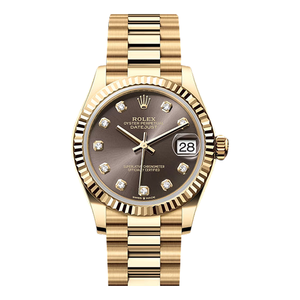 Rolex Datejust 31 Yellow Gold / Fluted / Grey - Diamond / President