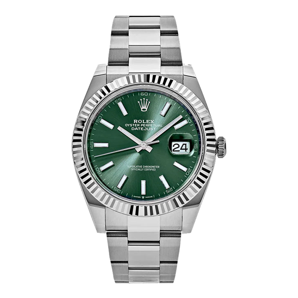 Rolex Datejust 41 Stainless Steel - Fluted / Green / Oyster Green Dial Straps