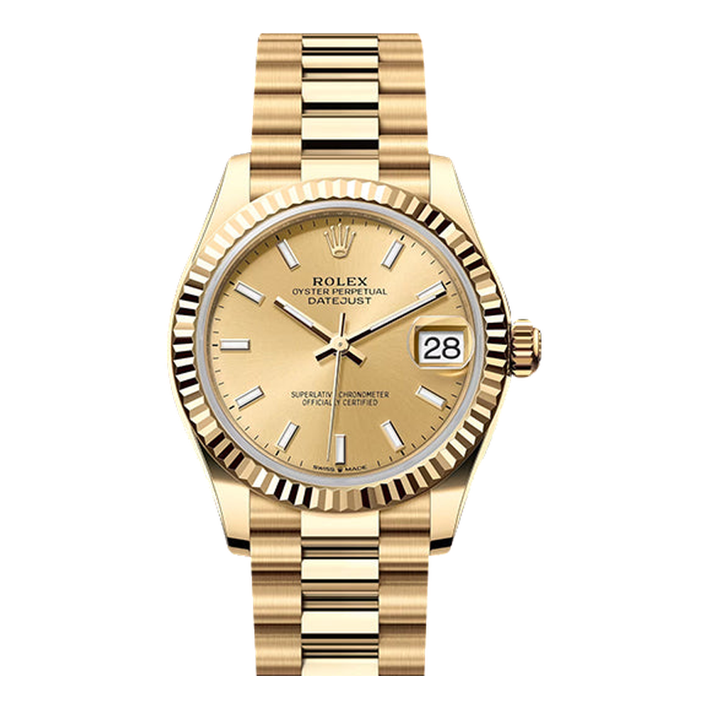 Rolex Datejust 31 Yellow Gold / Fluted / Champagne / President
