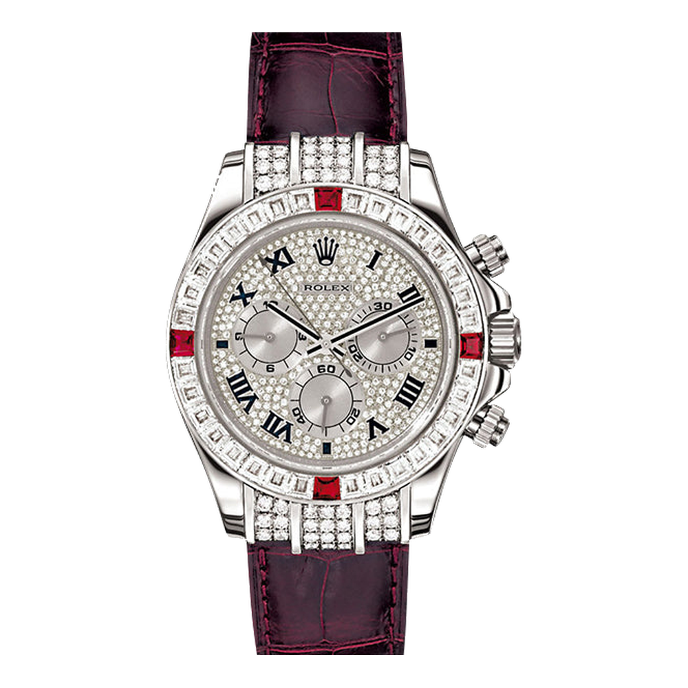 Rolex Daytona White Gold Diamond Ruby Strap Multi Dial Straps