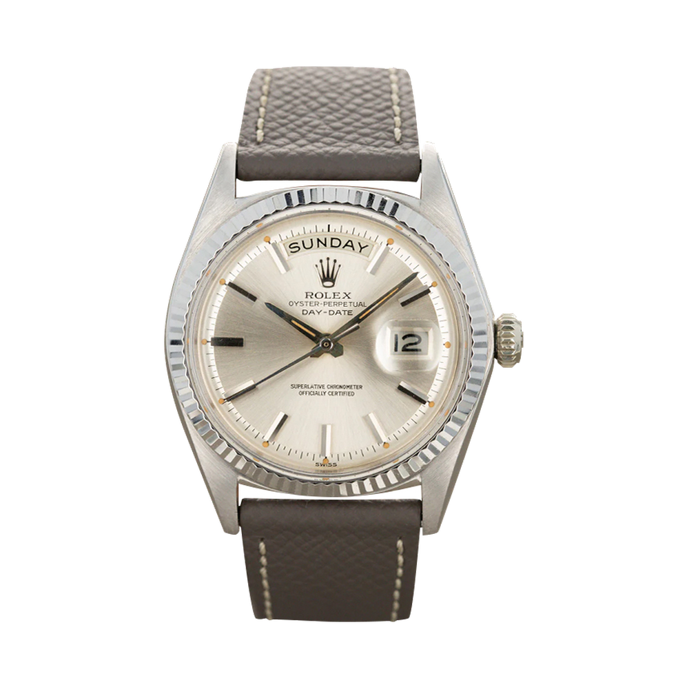 Rolex Sunburst Silver 'Swiss Only' Dial White Dial Straps