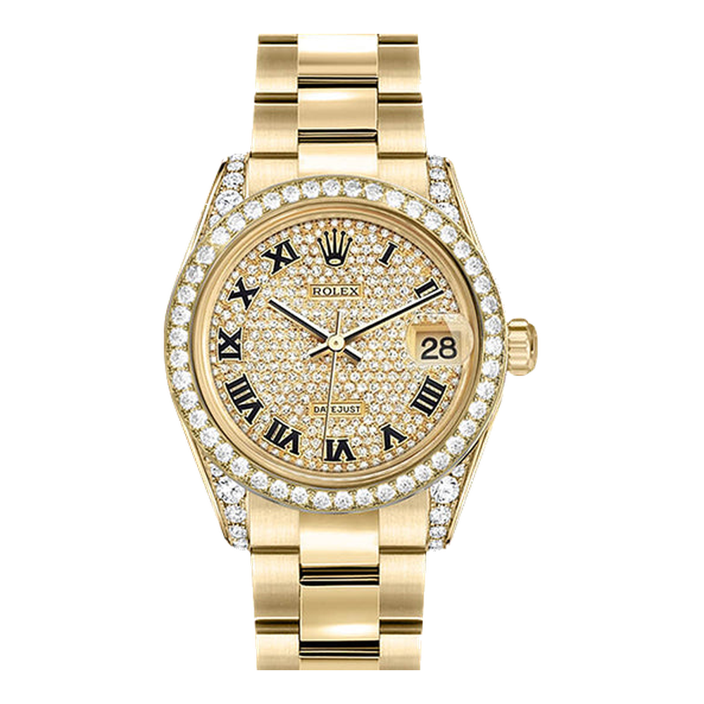 Rolex Datejust 31 Yellow Gold Diamond / Oyster / Paved Roman