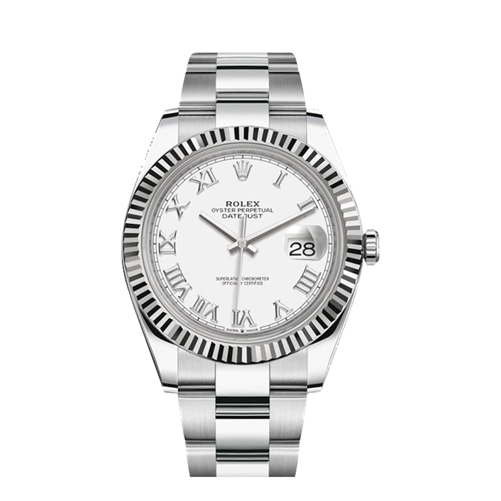 Rolex Datejust 41 Stainless Steel Fluted / White - Roman / Oyster