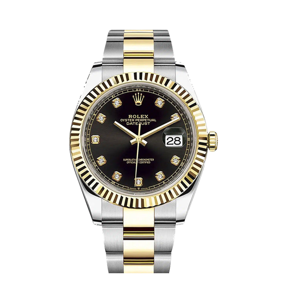 Rolex Datejust 41 Rolesor Yellow Fluted / Oyster / Black - Diamond Black Dial Straps