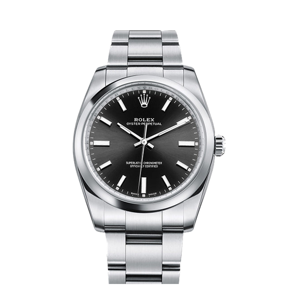 Rolex Oyster Perpetual 34 Black Black Dial Straps