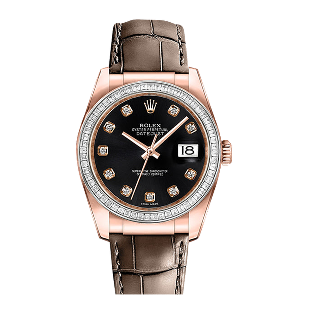 Rolex Datejust 36 Everose Strap Black Mother of Pearl Diamonds