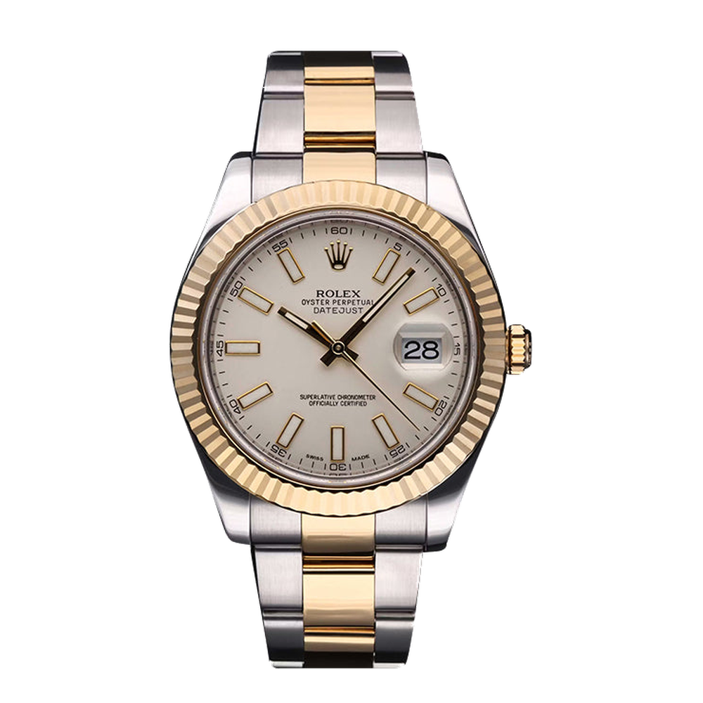 Rolex Datejust II Rolesor Ivory Natural / Cream Dial Straps