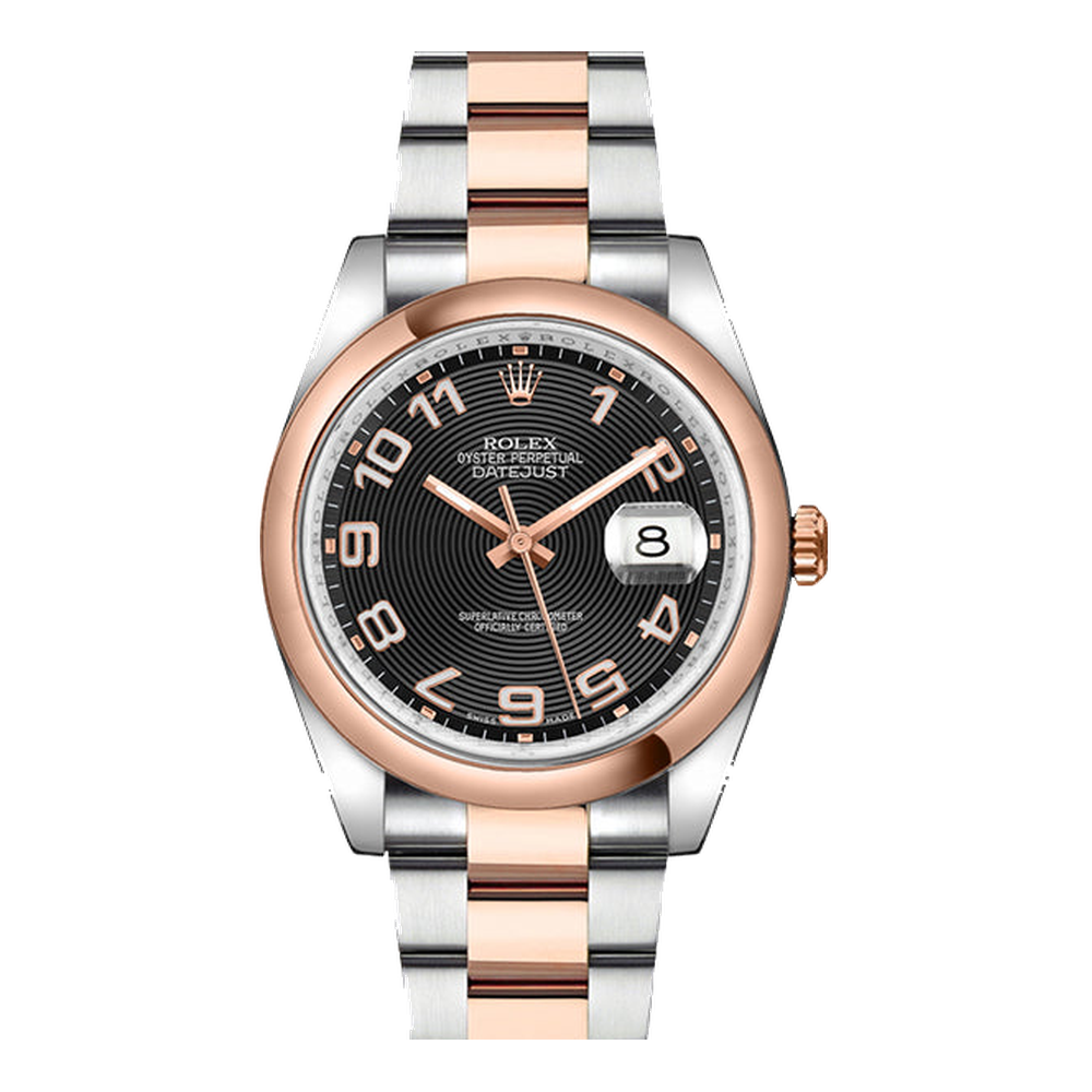 Rolex Datejust 36 Rolesor Everose Domed / Oyster / Black Arabic Black Dial Straps