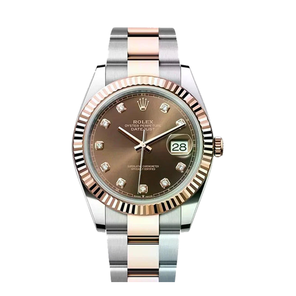 Rolex Datejust 41 Rolesor Everose Fluted / Oyster / Chocolate - Diamond